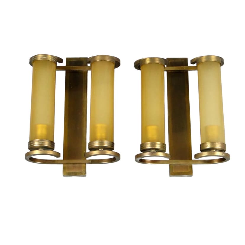 Para kinkietów Art déco, mosiądz złoty, szkło, Niemcy, lata 20.