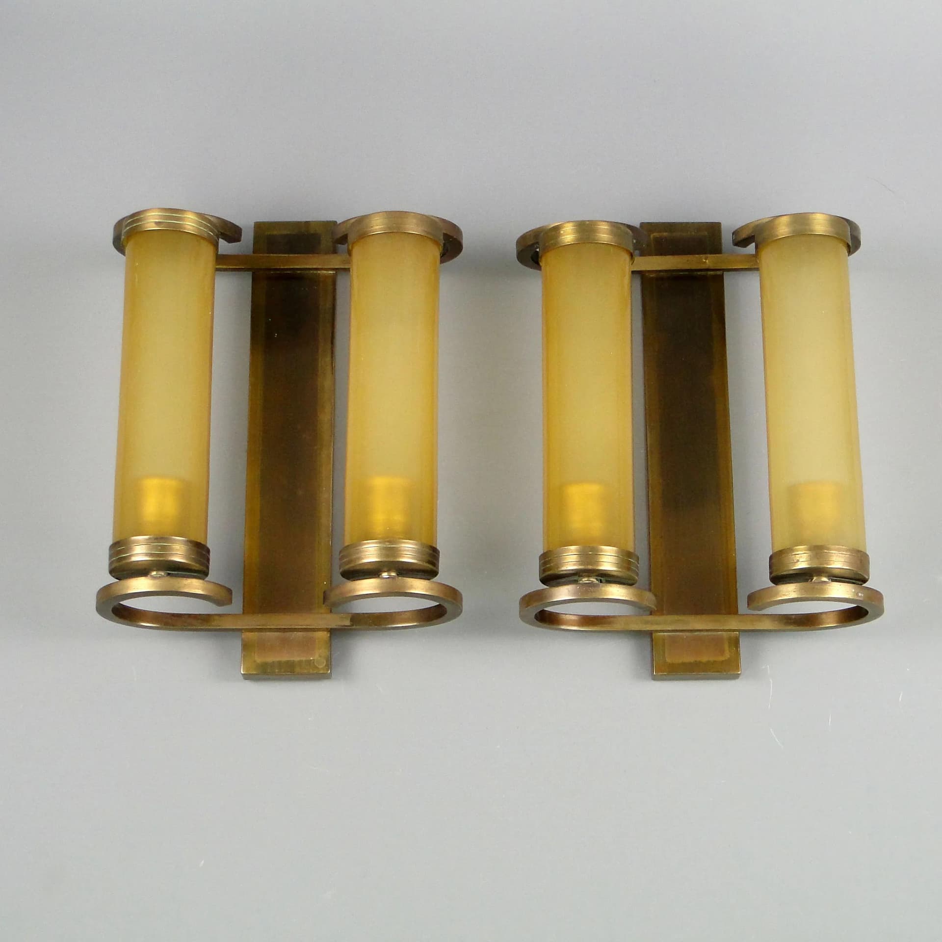 Para kinkietów Art déco, mosiądz złoty, szkło, Niemcy, lata 20. - 20323