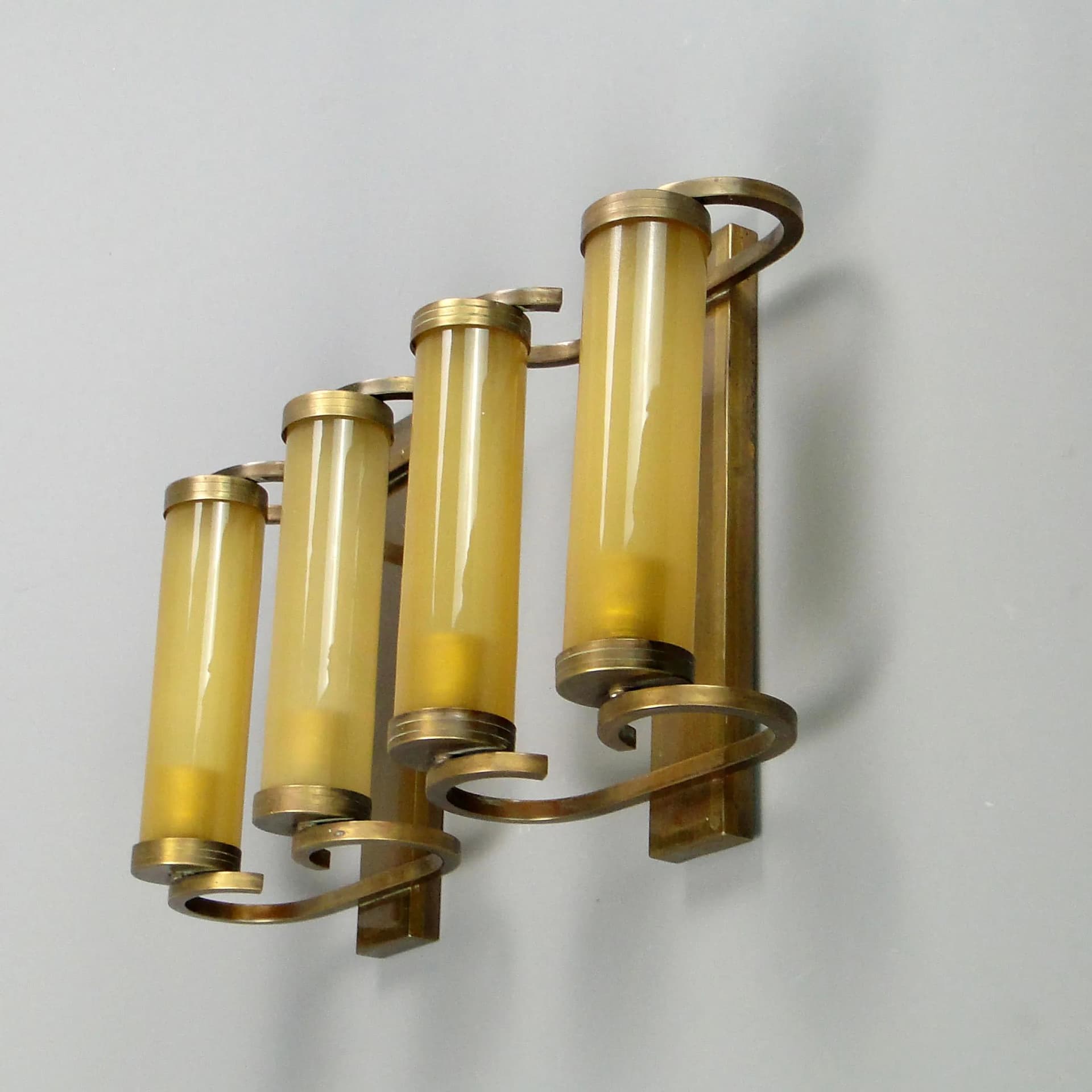 Para kinkietów Art déco, mosiądz złoty, szkło, Niemcy, lata 20. - 20329