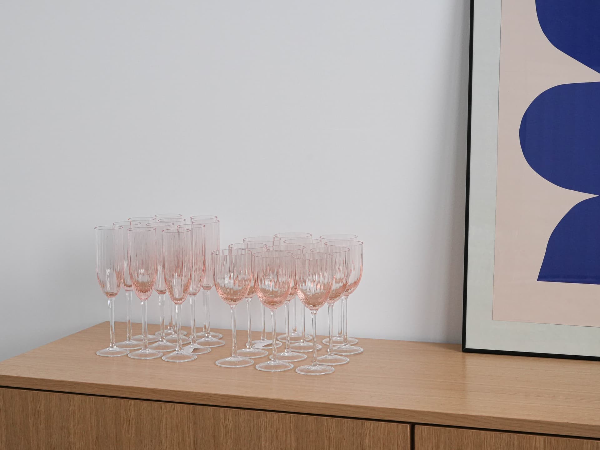 Komplet kieliszków, pudroworóżowy, szkło, Francja, lata 70. - 277313