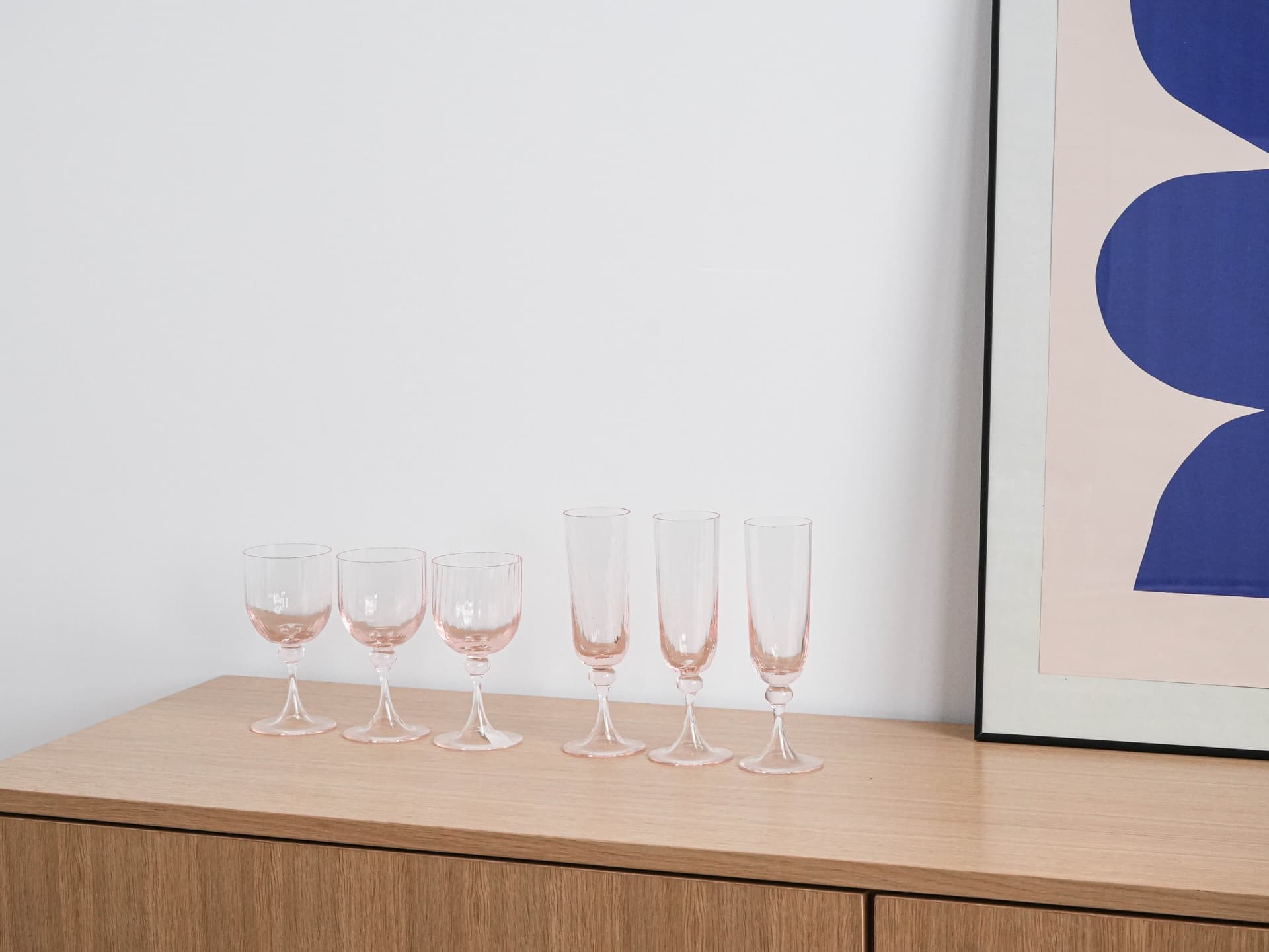 Komplet kieliszków, różowy, szkło, Francja, lata 70. - 277319