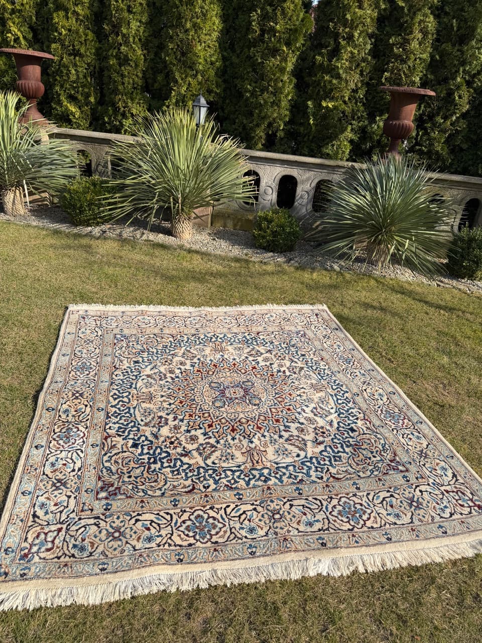 Dywan perski Nain 200x200 cm, beżowy, wełna z jedwabiem, Iran - 277504