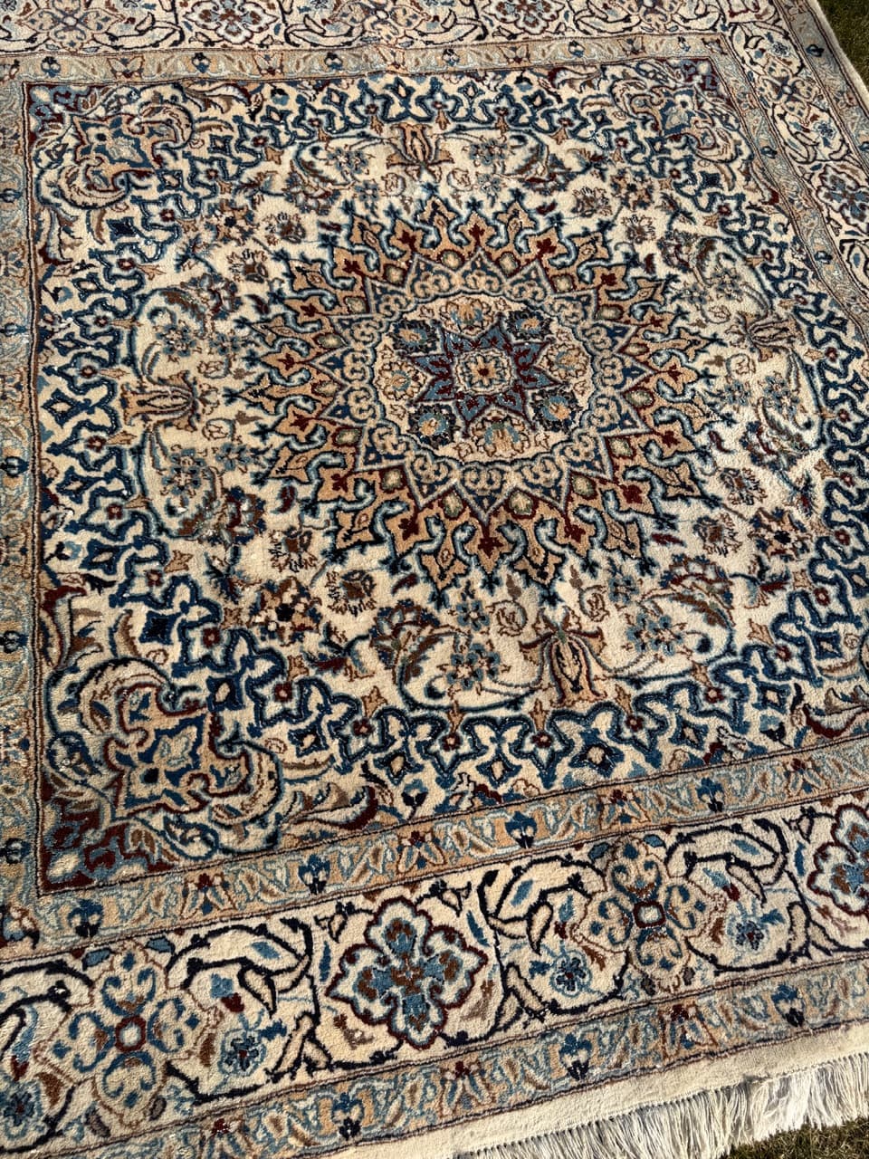 Dywan perski Nain 200x200 cm, beżowy, wełna z jedwabiem, Iran - 277505