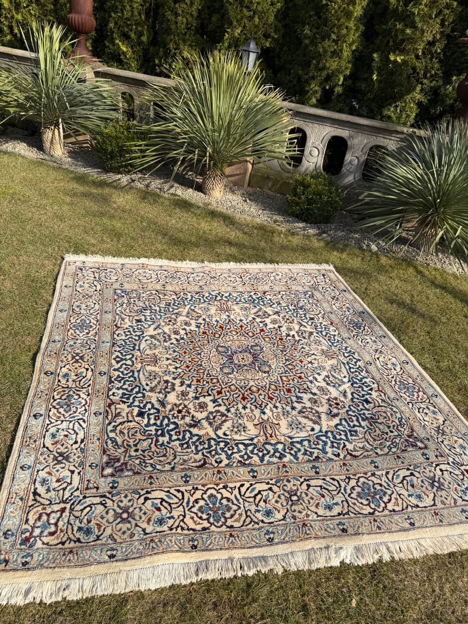 Dywan perski Nain 200x200 cm, beżowy, wełna z jedwabiem, Iran - 277503