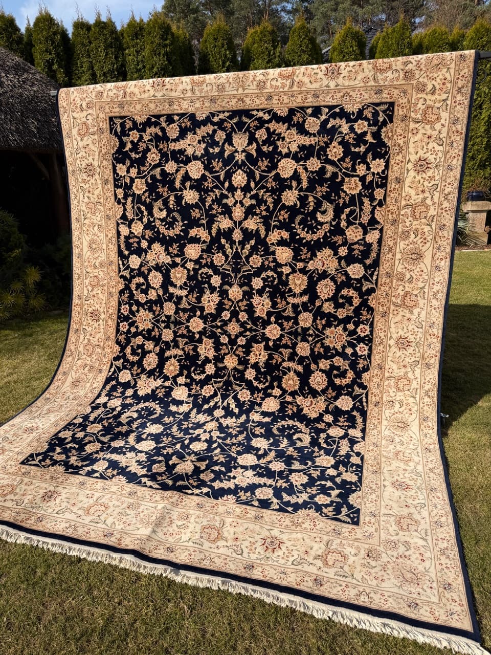 Dywan Ghoum, 360x260 cm, wełna niebieski, Iran - 277523