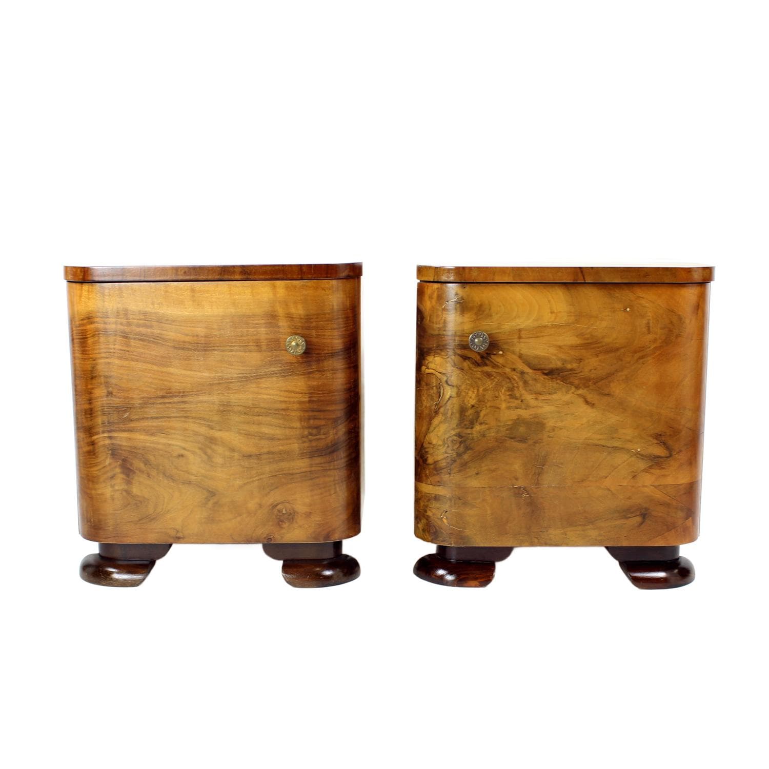 Para szafek nocnych Art Deco, orzech brązowy, Czechosłowacja, lata 30.