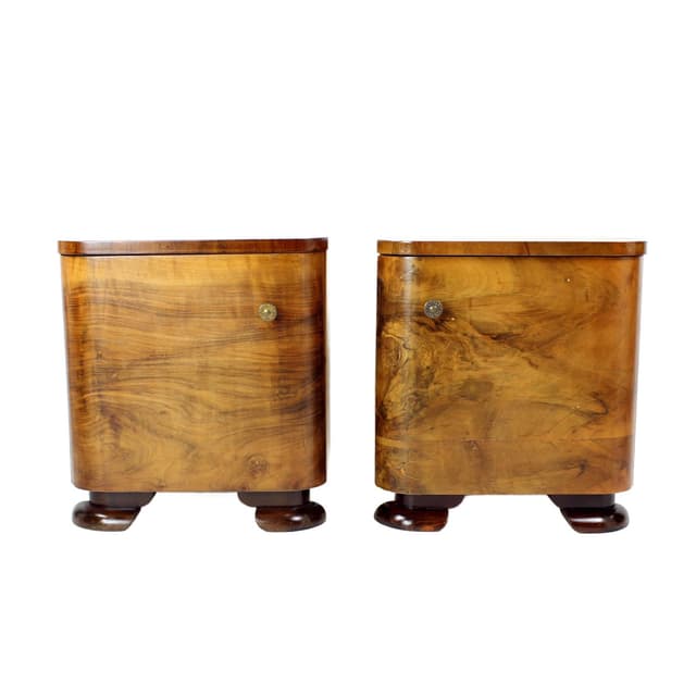 Para szafek nocnych Art Deco, orzech brązowy, Czechosłowacja, lata 30. - WYMIARY