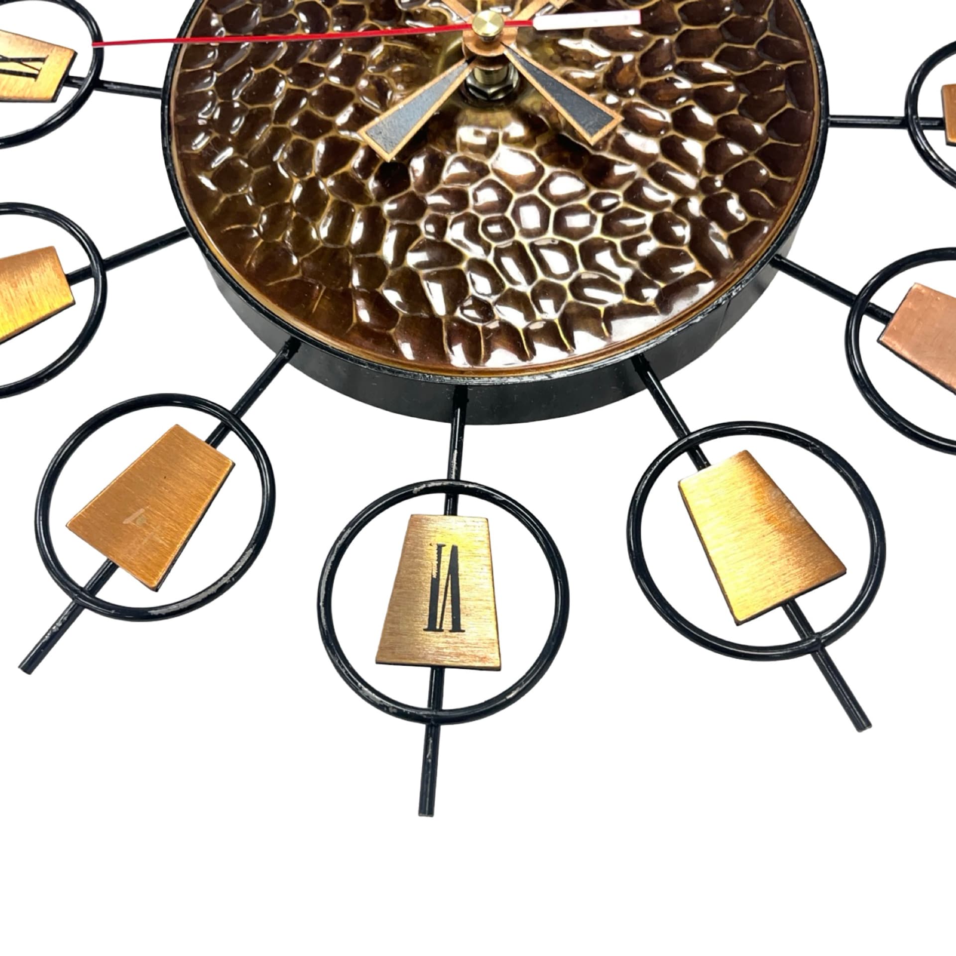 Zegar ścienny Sunburst, czarny, metal, mosiądz, Niemcy, lata 60. - 277593