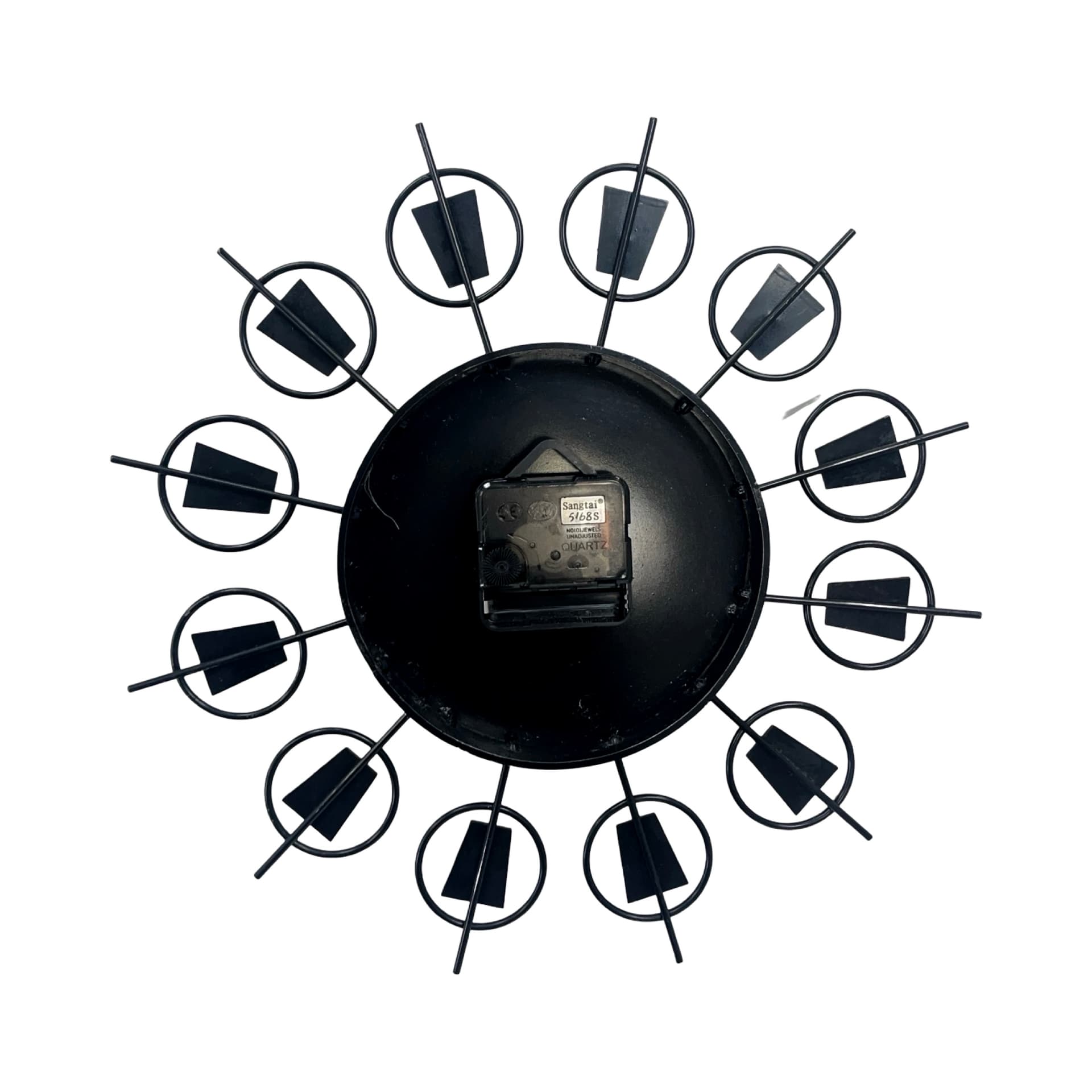 Zegar ścienny Sunburst, czarny, metal, mosiądz, Niemcy, lata 60. - 277589