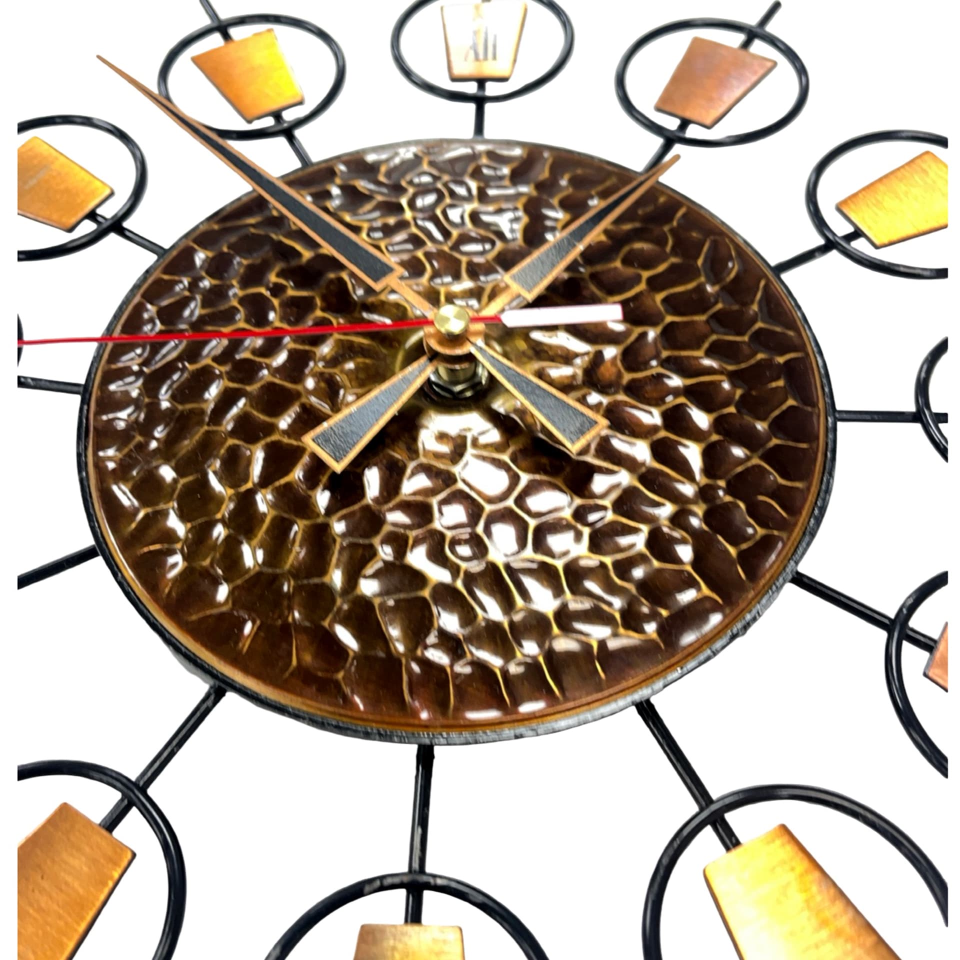 Zegar ścienny Sunburst, czarny, metal, mosiądz, Niemcy, lata 60. - 277594