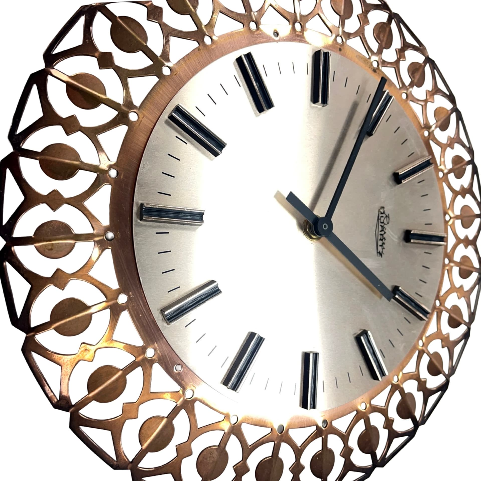 Zegar ścienny, ażurowy, mosiądz złoty, Richter, Niemcy, lata 60. - 277637