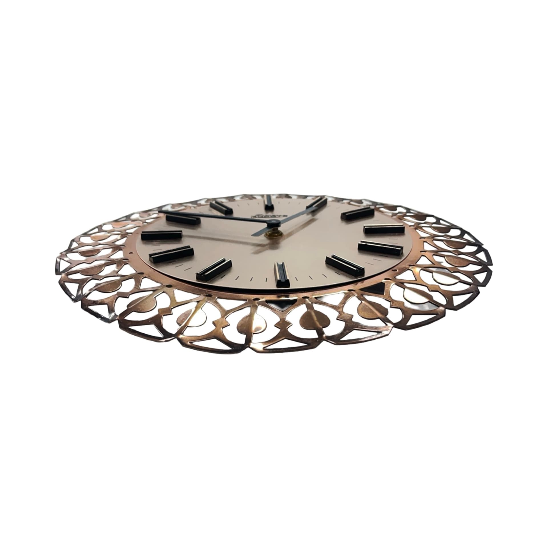 Zegar ścienny, ażurowy, mosiądz złoty, Richter, Niemcy, lata 60. - 277635