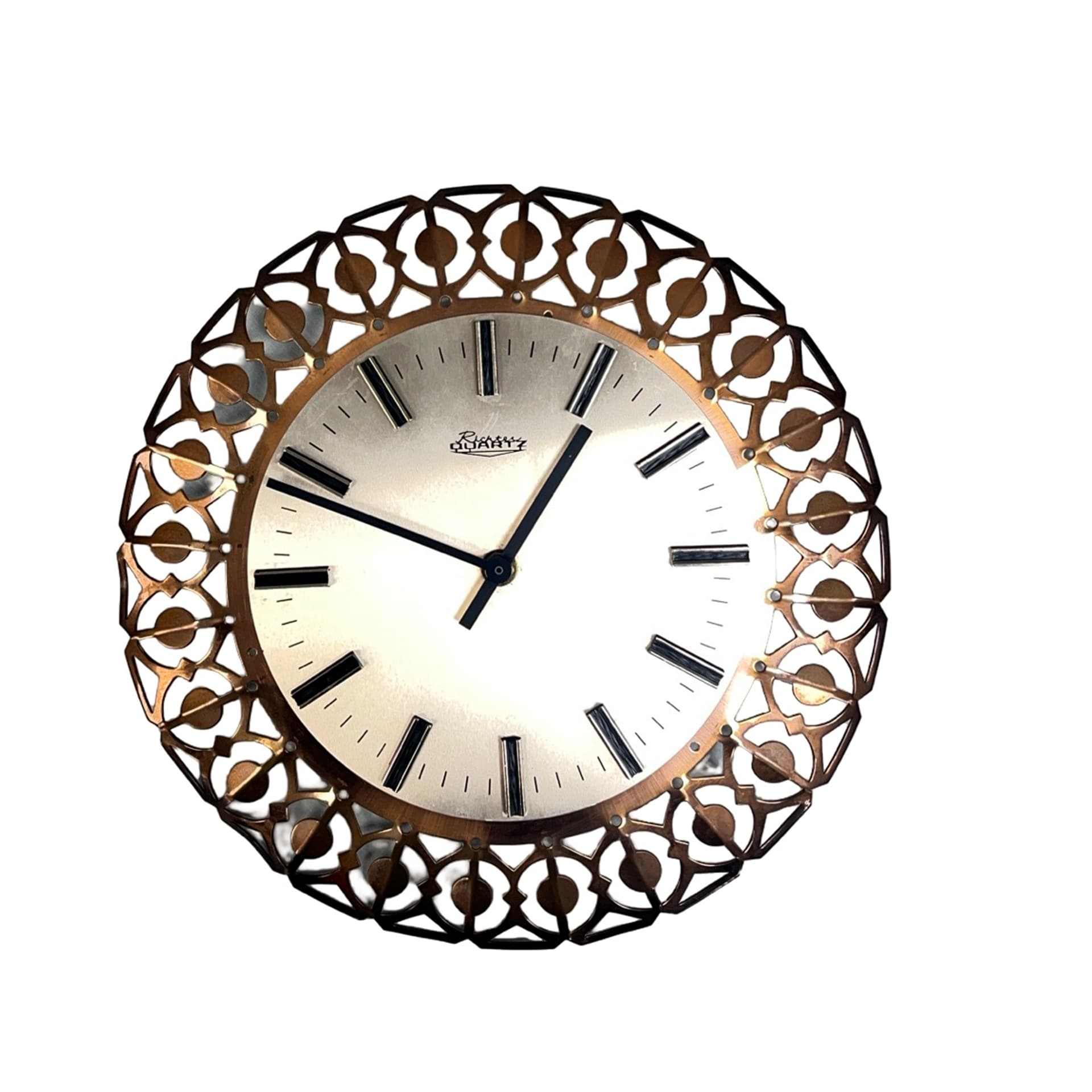 Zegar ścienny, ażurowy, mosiądz złoty, Richter, Niemcy, lata 60. - 277642