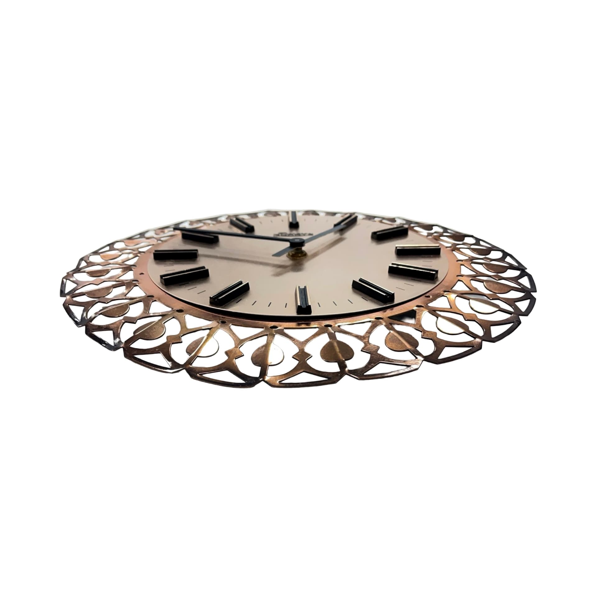 Zegar ścienny, ażurowy, mosiądz złoty, Richter, Niemcy, lata 60. - 277634