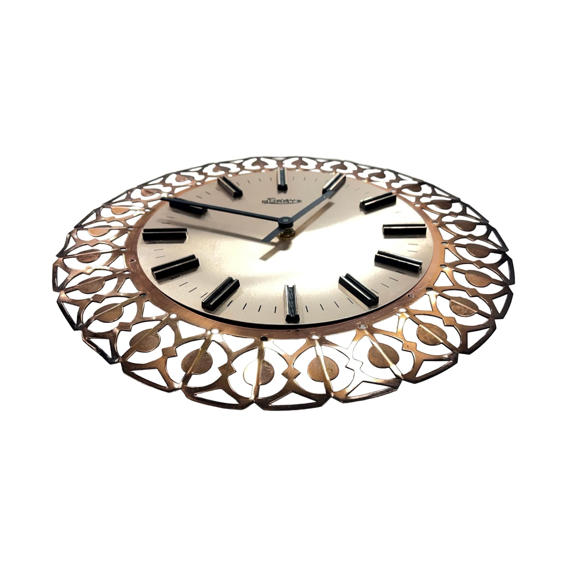 Zegar ścienny, ażurowy, mosiądz złoty, Richter, Niemcy, lata 60. - 277636