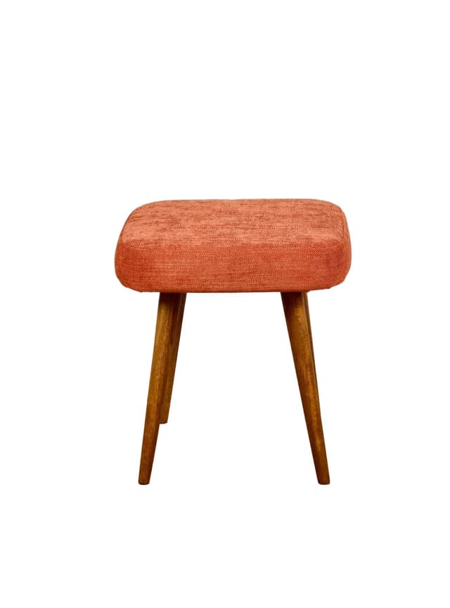 Taboret kwadratowy, pomarańczowy, bawełna, buk, Polska, lata 70. - WYMIARY
