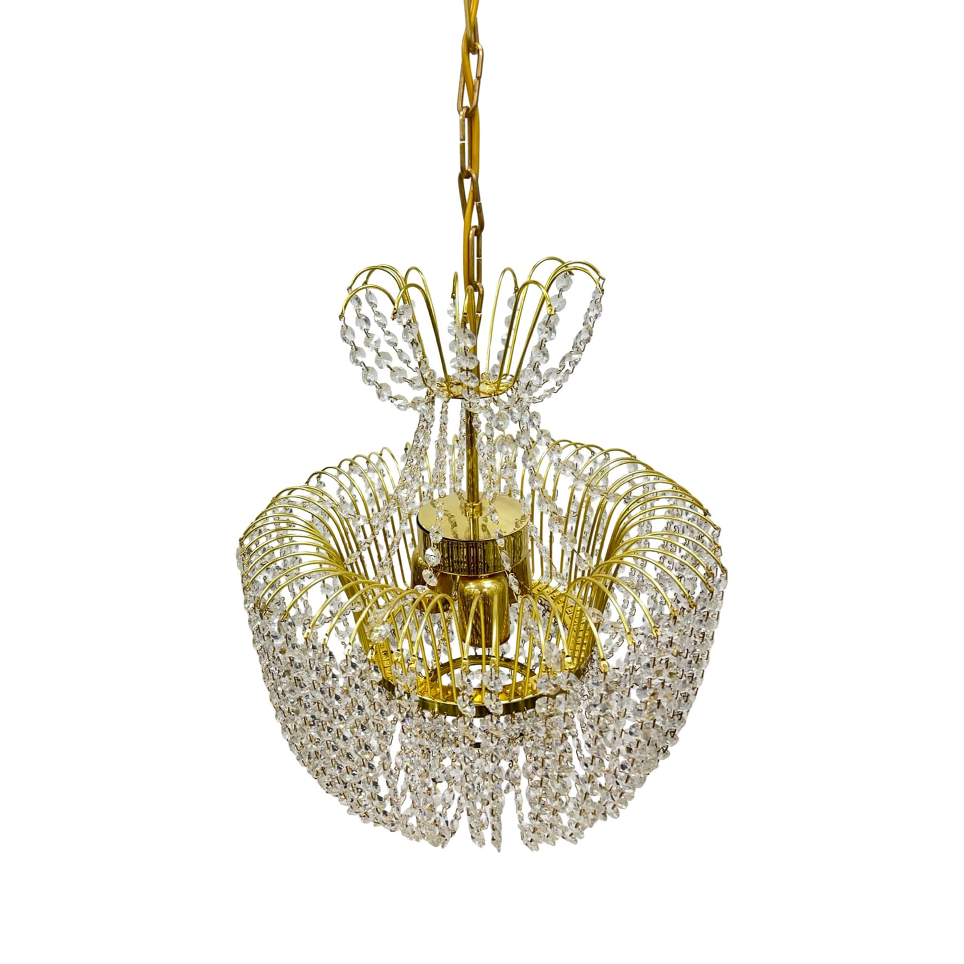 Żyrandol, Kamenický Šenov, mosiądz złoty, kryształ przezroczysty, Kamenický Šenov, Czechy, lata 70. - 277691