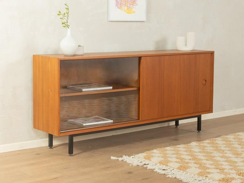 Sideboard, teak brązowy, metal czarny, proj. L. Wegner, Niemcy, lata 60. - 278012