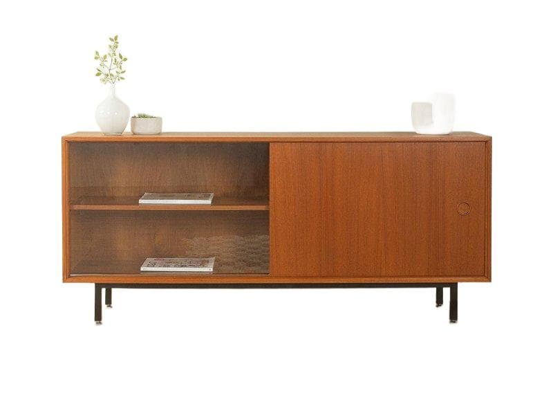 Sideboard, teak brązowy, metal czarny, proj. L. Wegner, Niemcy, lata 60.