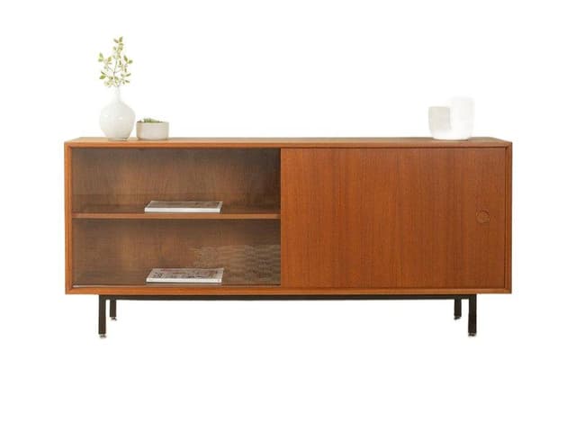 Sideboard, teak brązowy, metal czarny, proj. L. Wegner, Niemcy, lata 60. - WYMIARY