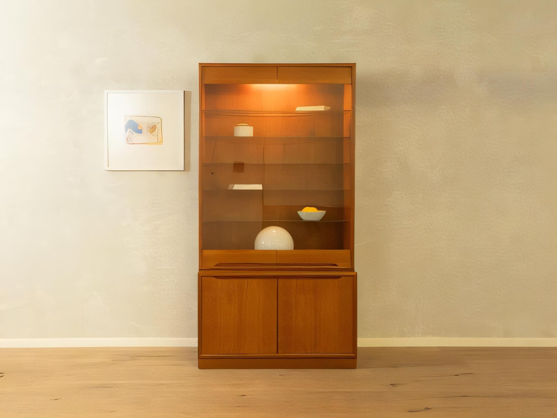 Witryna, brązowy, drewno, szkło transparentne, Dania, lata 60. - 277960