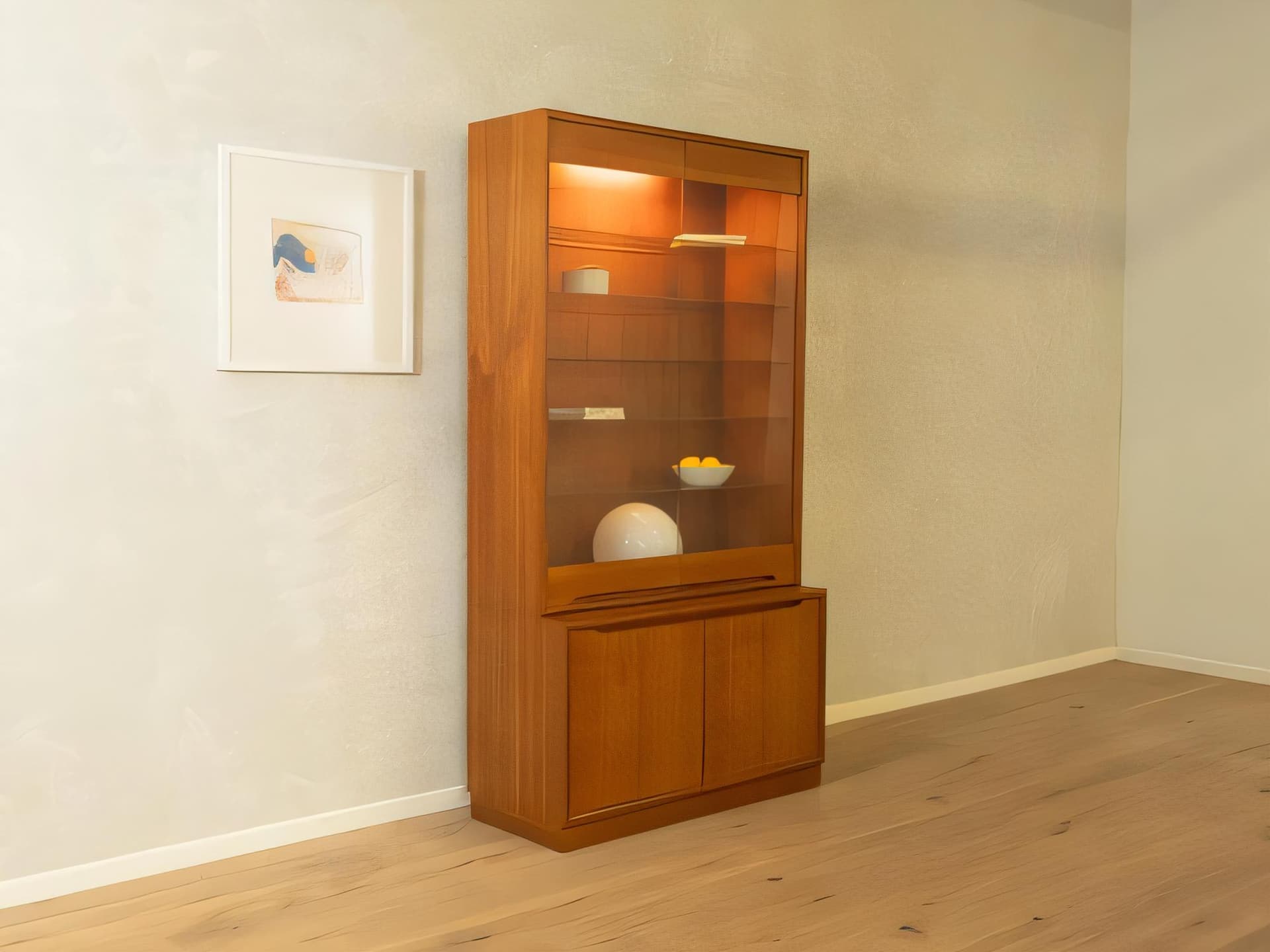 Witryna, brązowy, drewno, szkło transparentne, Dania, lata 60. - 277966