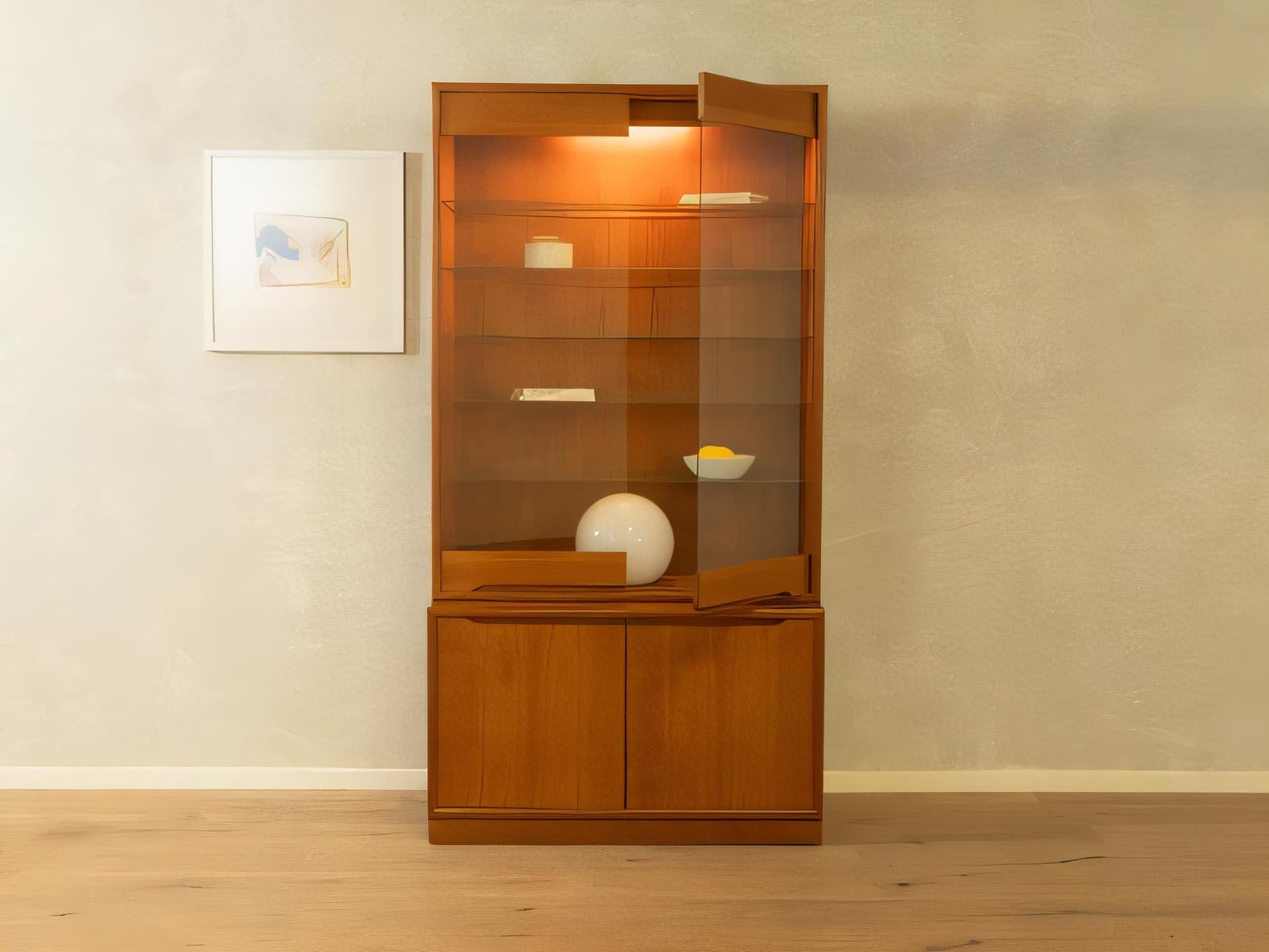 Witryna, brązowy, drewno, szkło transparentne, Dania, lata 60. - 277965