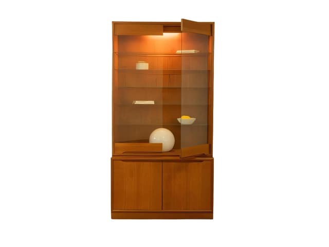 Witryna, brązowy, drewno, szkło transparentne, Dania, lata 60. - WYMIARY