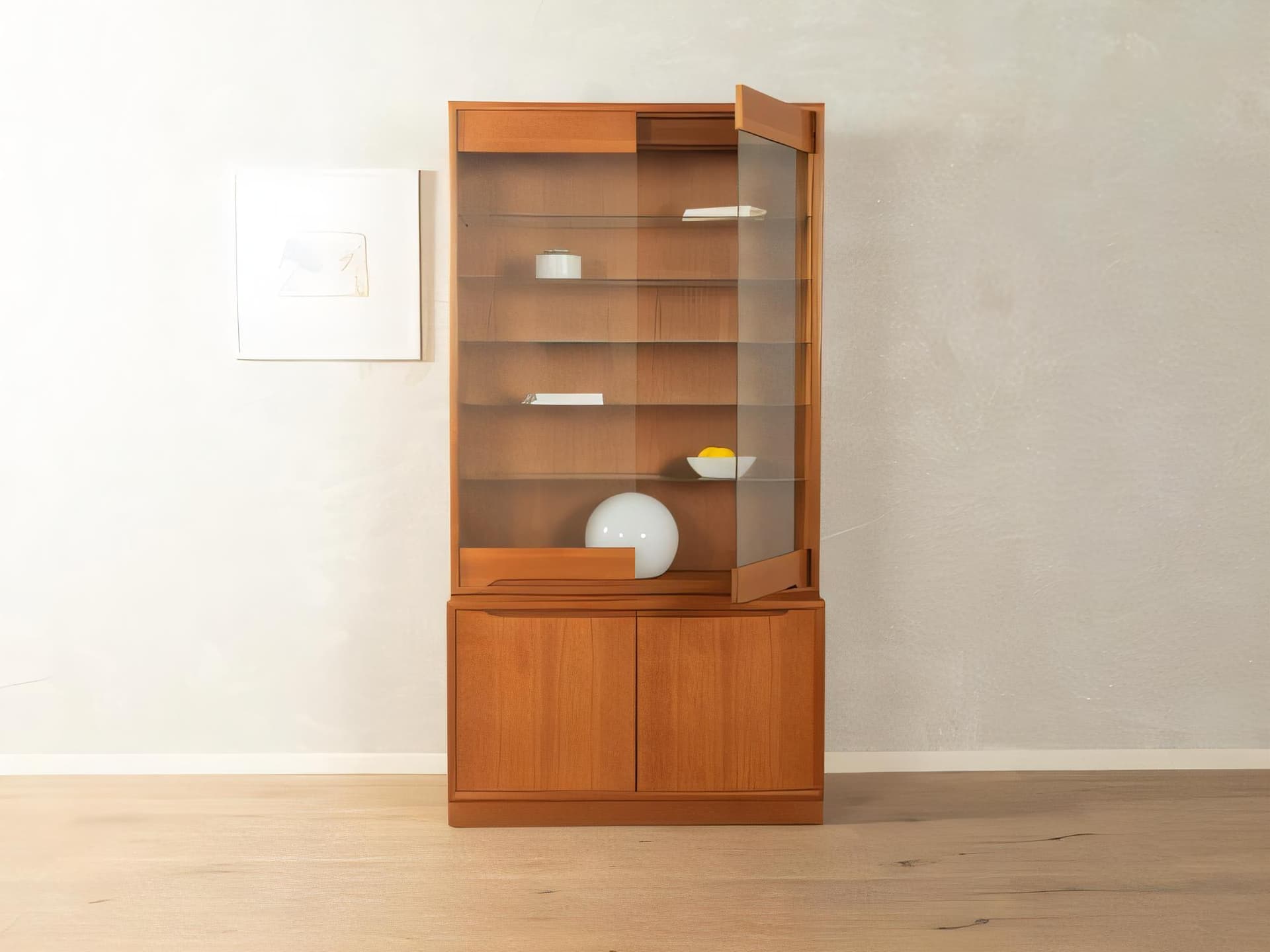 Witryna, brązowy, drewno, szkło transparentne, Dania, lata 60. - 277969