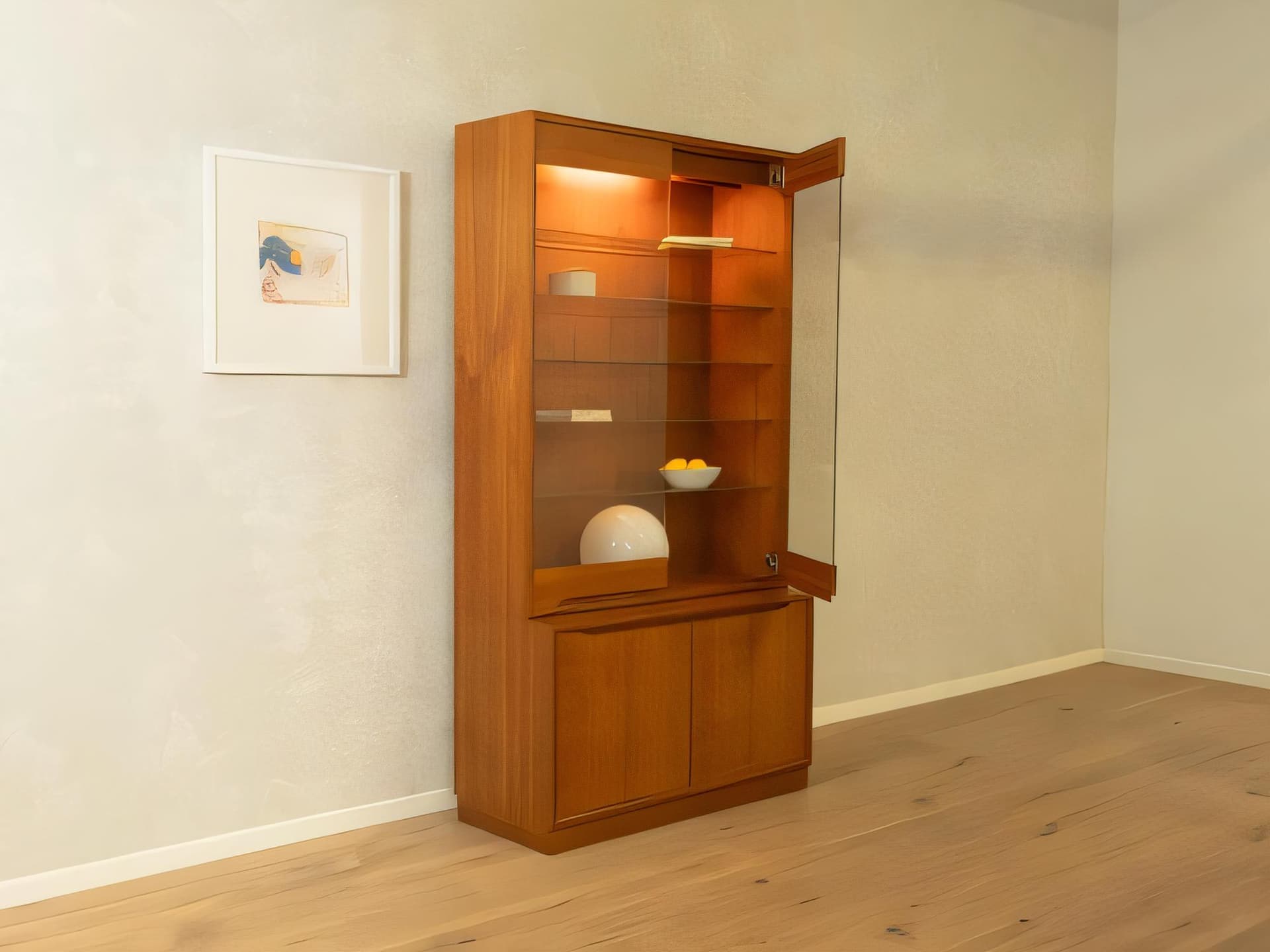 Witryna, brązowy, drewno, szkło transparentne, Dania, lata 60. - 277967