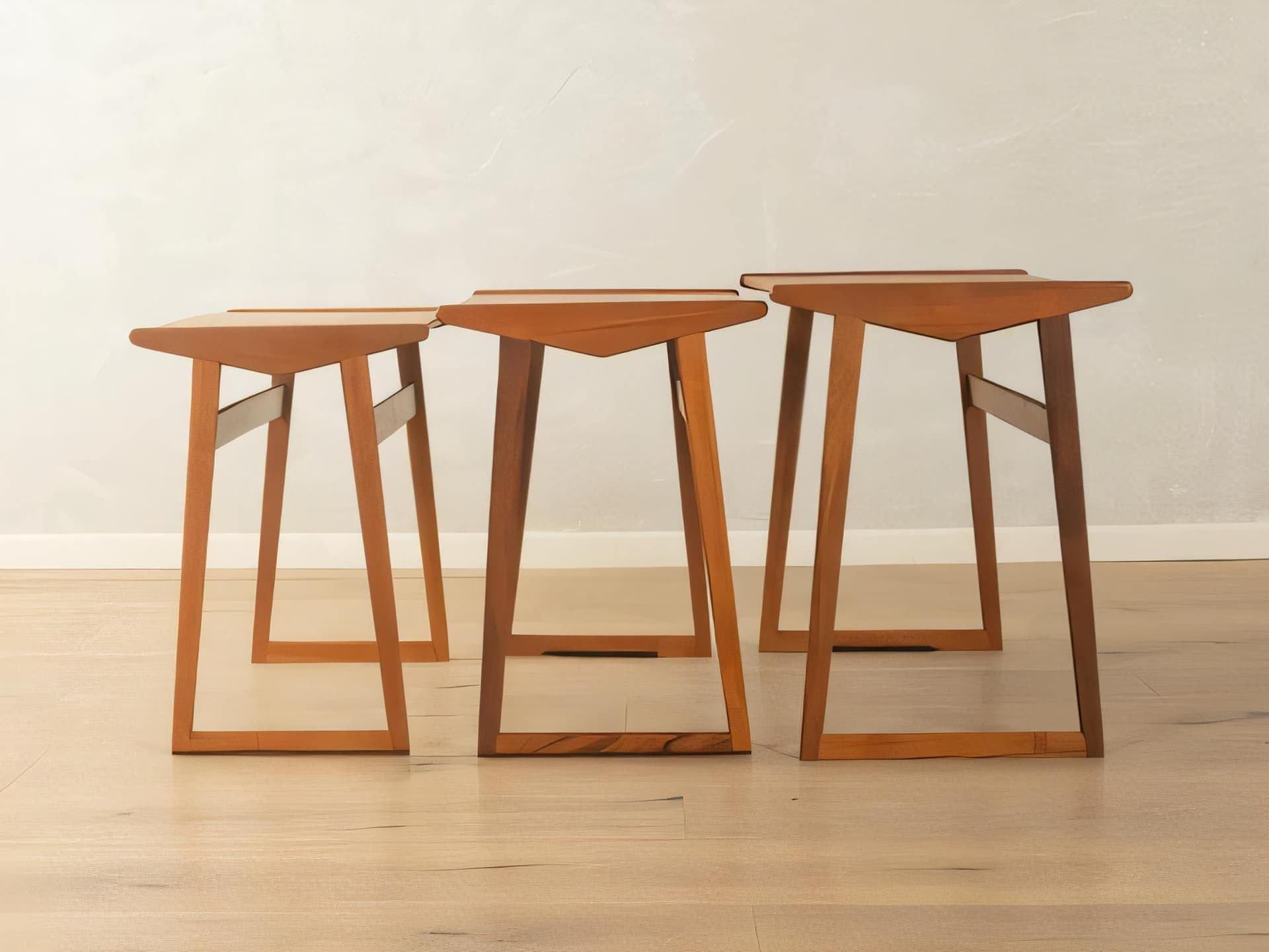 Set of three stacking tables, brown wood, Denmark, 1960s. - 277940