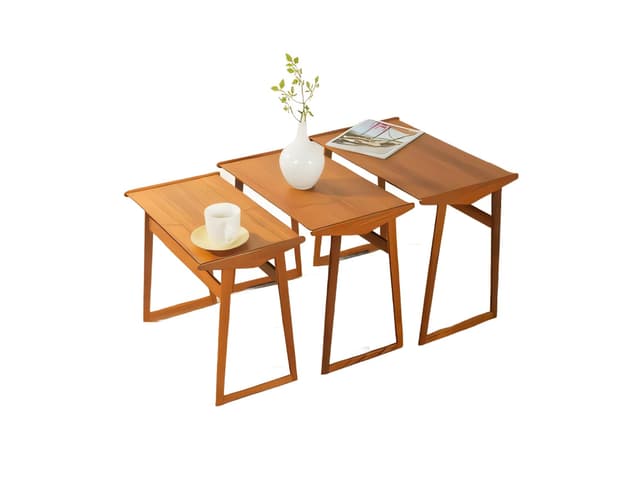 Set of three stacking tables, brown wood, Denmark, 1960s. - DIMENSION