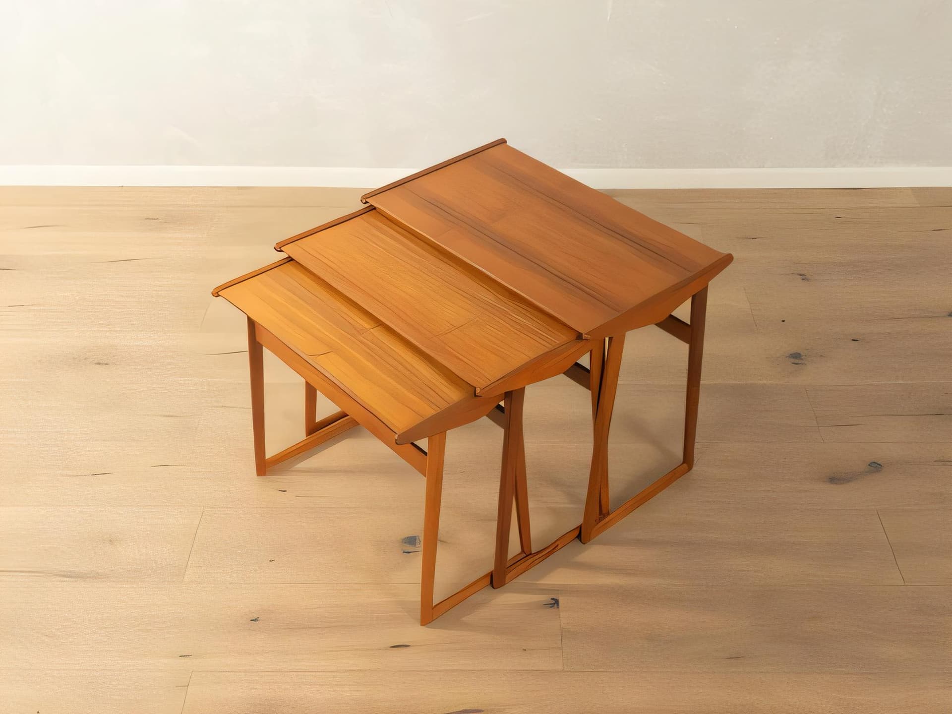 Set of three stacking tables, brown wood, Denmark, 1960s. - 277941