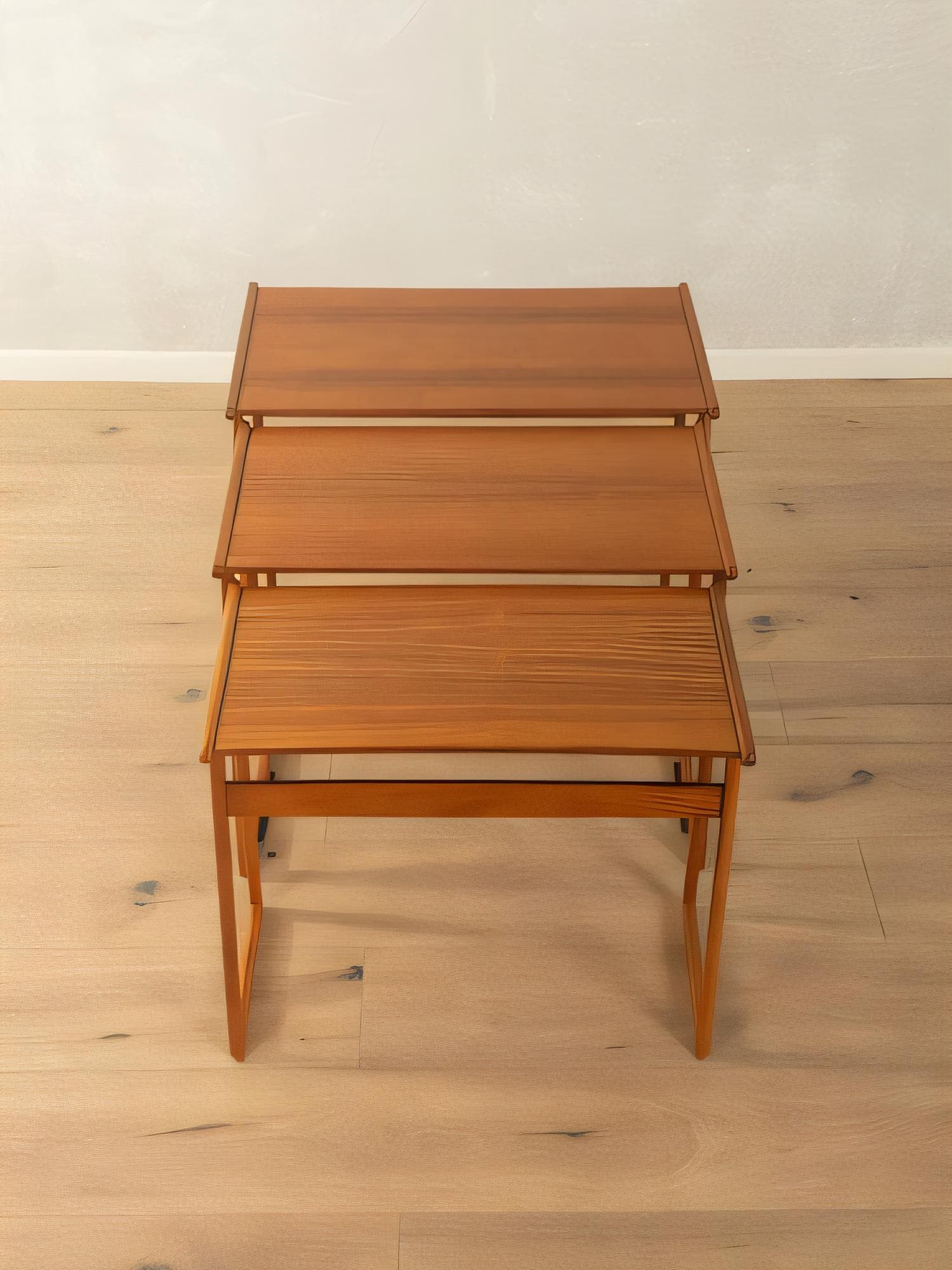 Set of three stacking tables, brown wood, Denmark, 1960s. - 277942