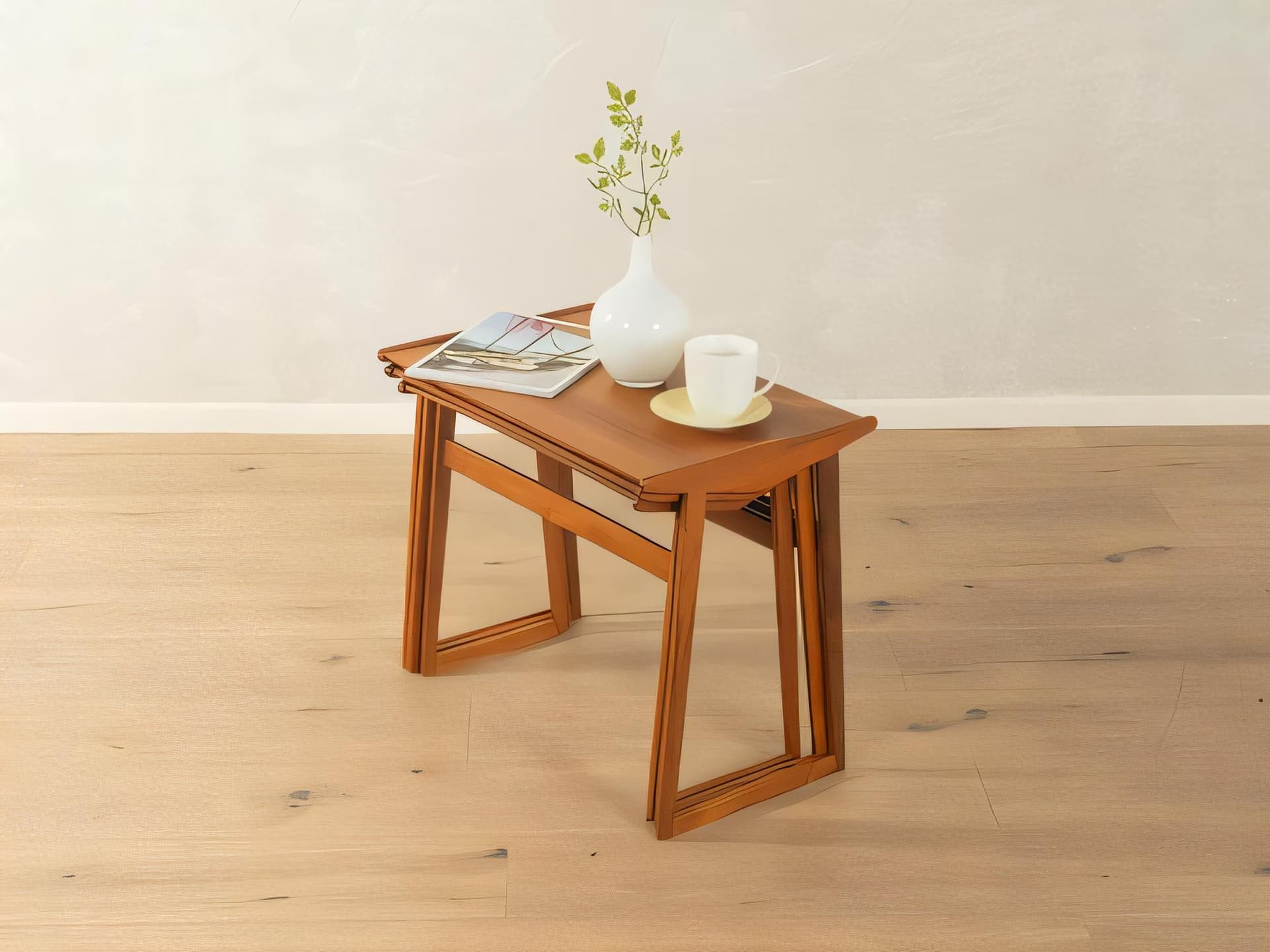 Set of three stacking tables, brown wood, Denmark, 1960s. - 277938