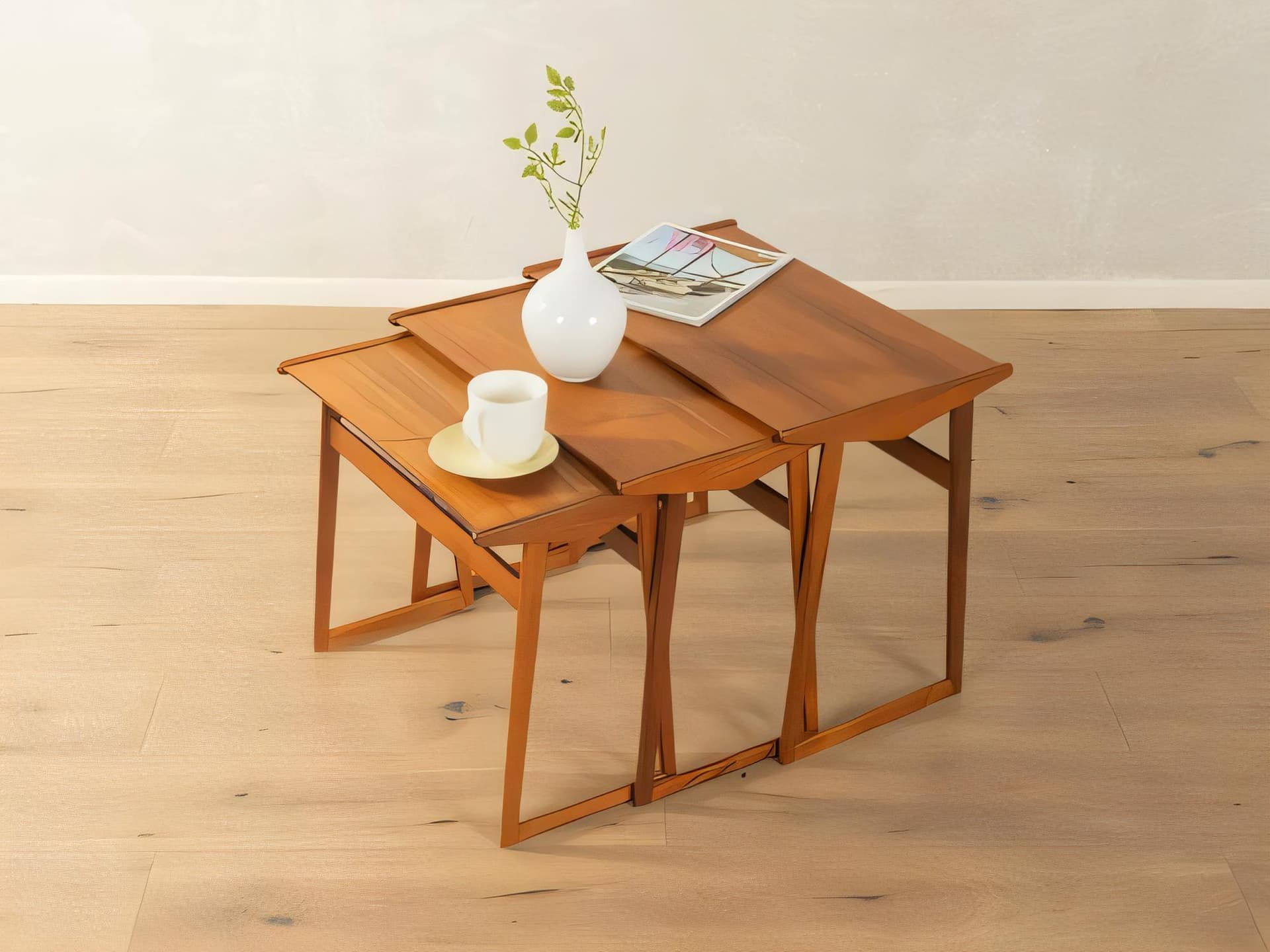 Set of three stacking tables, brown wood, Denmark, 1960s. - 277935