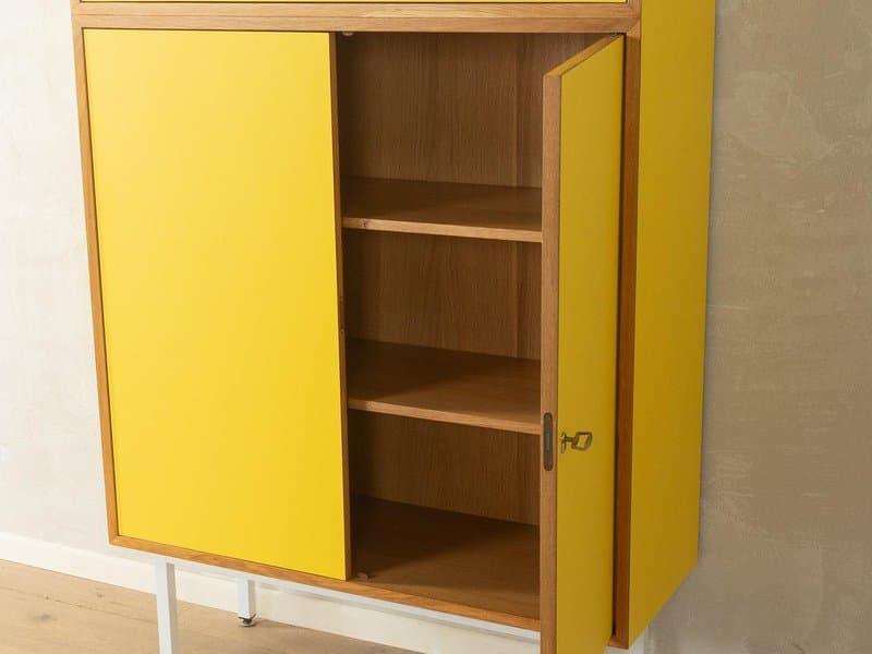 Komoda Mid-Century, fornir żółty, metal biały, Niemcy, lata 60. - 277893