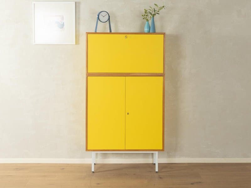 Komoda Mid-Century, fornir żółty, metal biały, Niemcy, lata 60. - 277889
