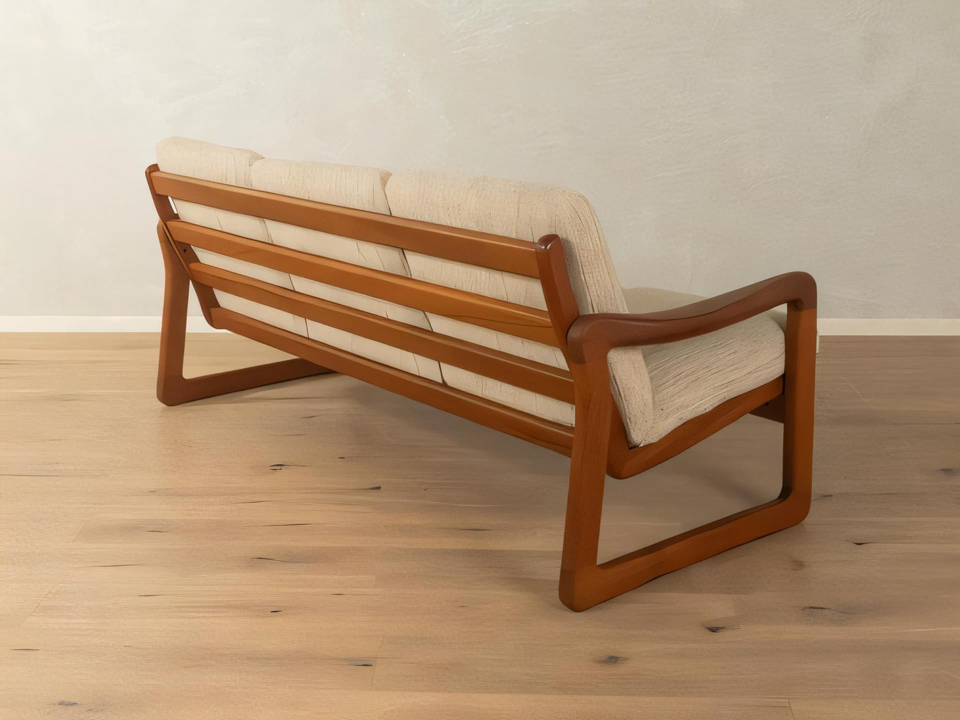 Sofa trzyosobowa, beżowa, drewno, Holstebro Møbelfabrik, Dania, lata 60. - 282408