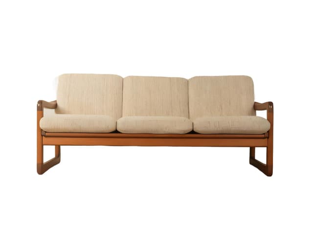 Sofa trzyosobowa, beżowa, drewno, Holstebro Møbelfabrik, Dania, lata 60. - WYMIARY
