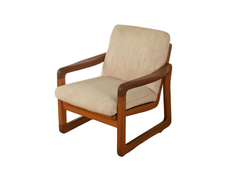 Fotel wypoczynkowy, beżowy, teak, tkanina, Dania, lata 60.