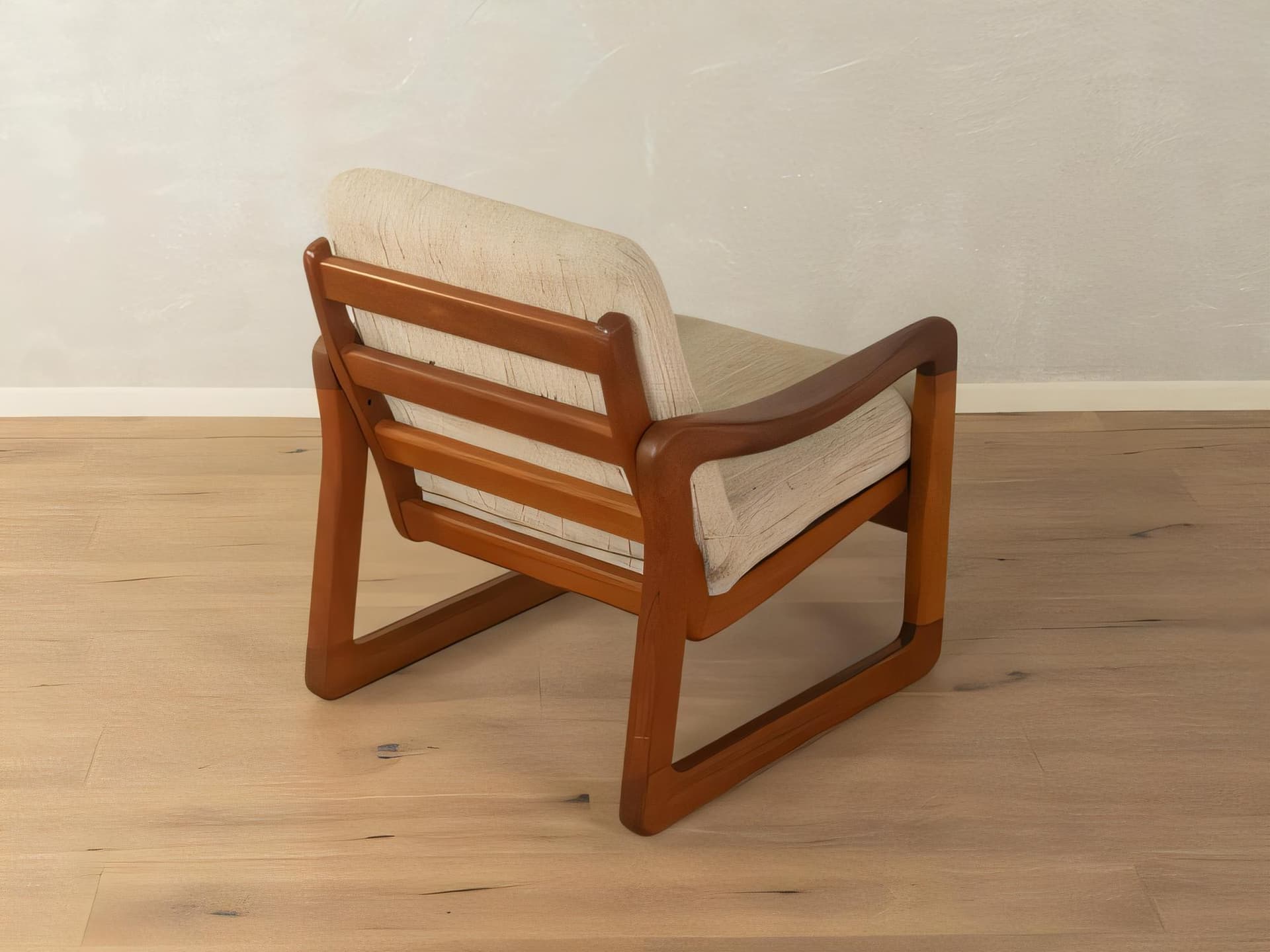 Fotel wypoczynkowy, beżowy, teak, tkanina, Dania, lata 60. - 282398