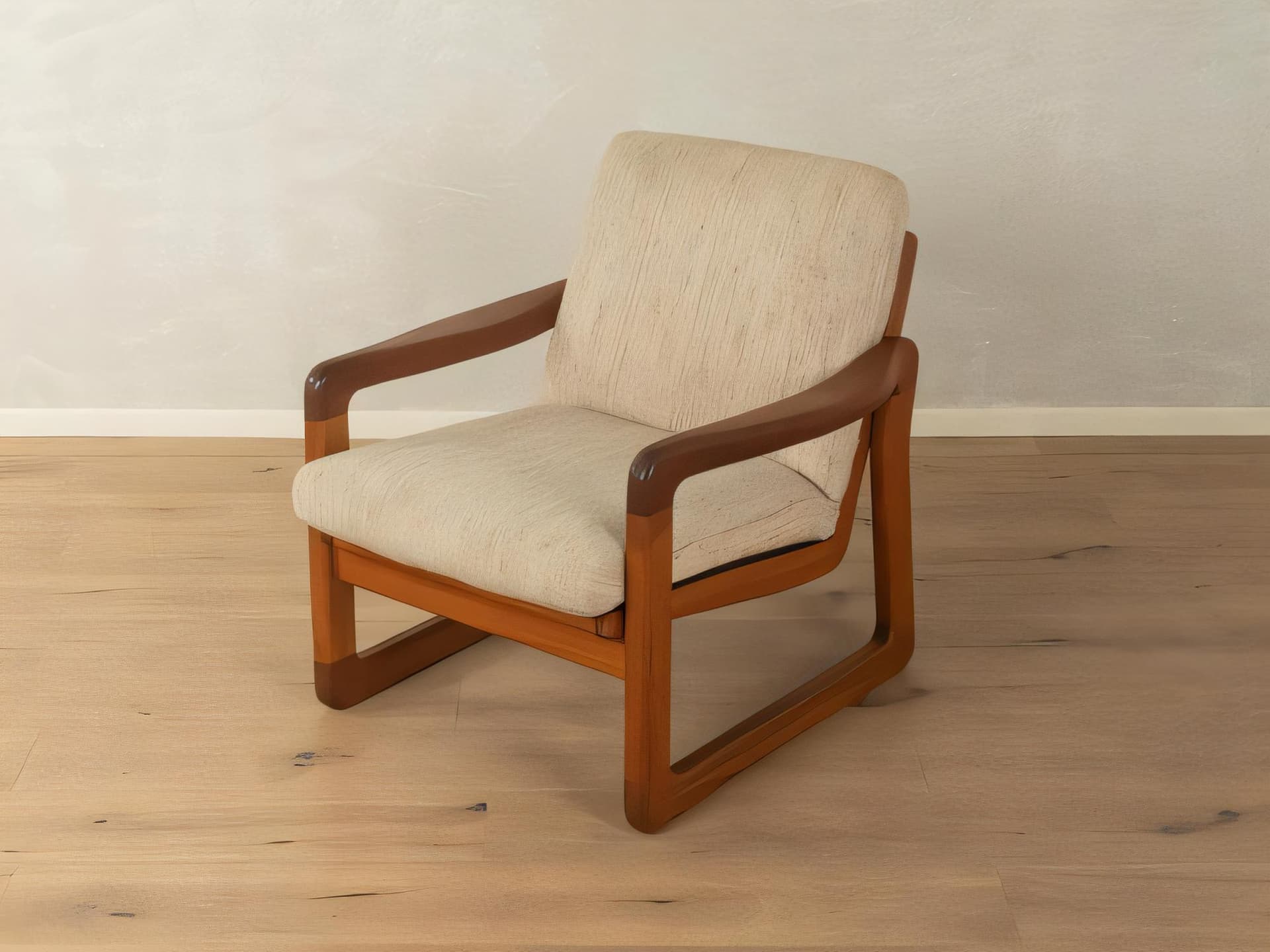 Fotel wypoczynkowy, beżowy, teak, tkanina, Dania, lata 60. - 282403