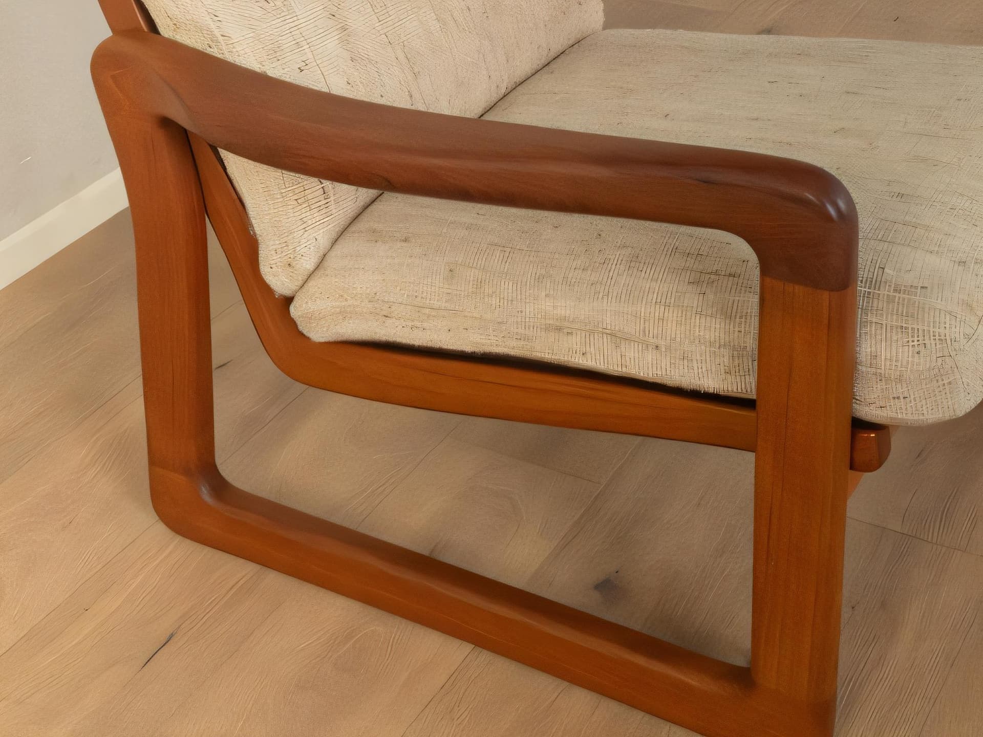 Fotel wypoczynkowy, beżowy, teak, tkanina, Dania, lata 60. - 282400