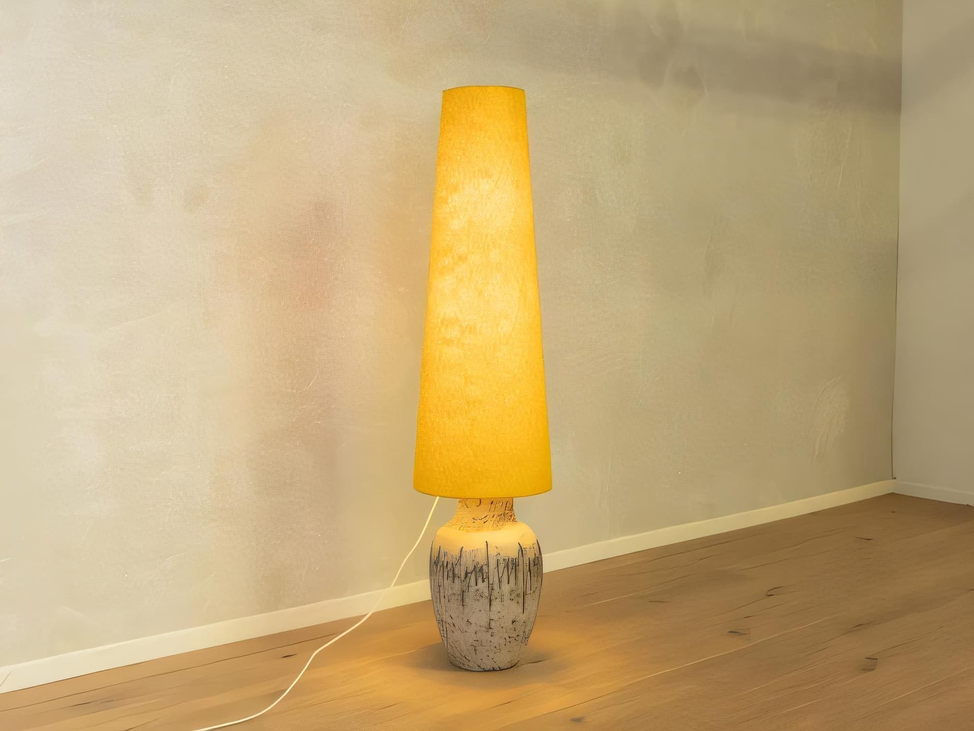 Lampa podłogowa Fat Lava, beżowy, kamionka, bawełna, Niemcy, lata 70. - 282368