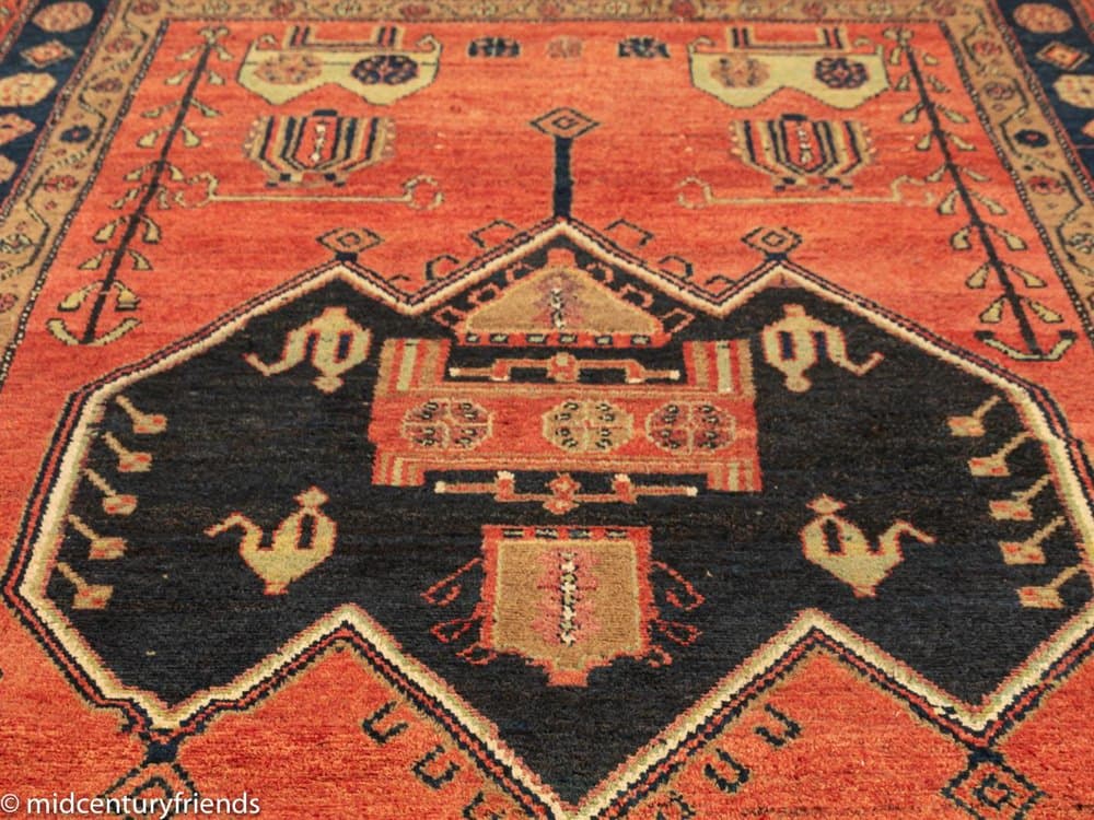 Dywan bliskowschodni 276x150 cm, czerwony czarny beżowy niebieski, wełna, lata 50. - 282331