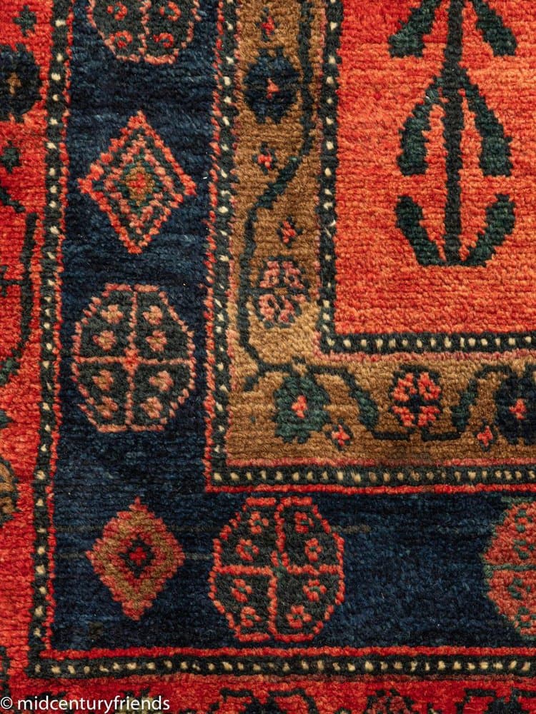 Dywan bliskowschodni 276x150 cm, czerwony czarny beżowy niebieski, wełna, lata 50. - 282332