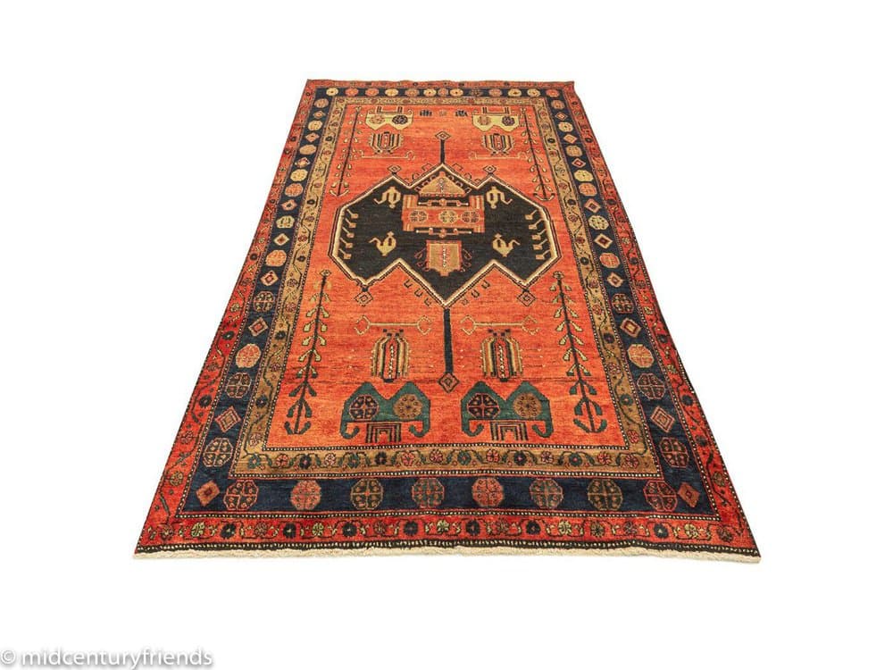 Dywan bliskowschodni 276x150 cm, czerwony czarny beżowy niebieski, wełna, lata 50. - 282322