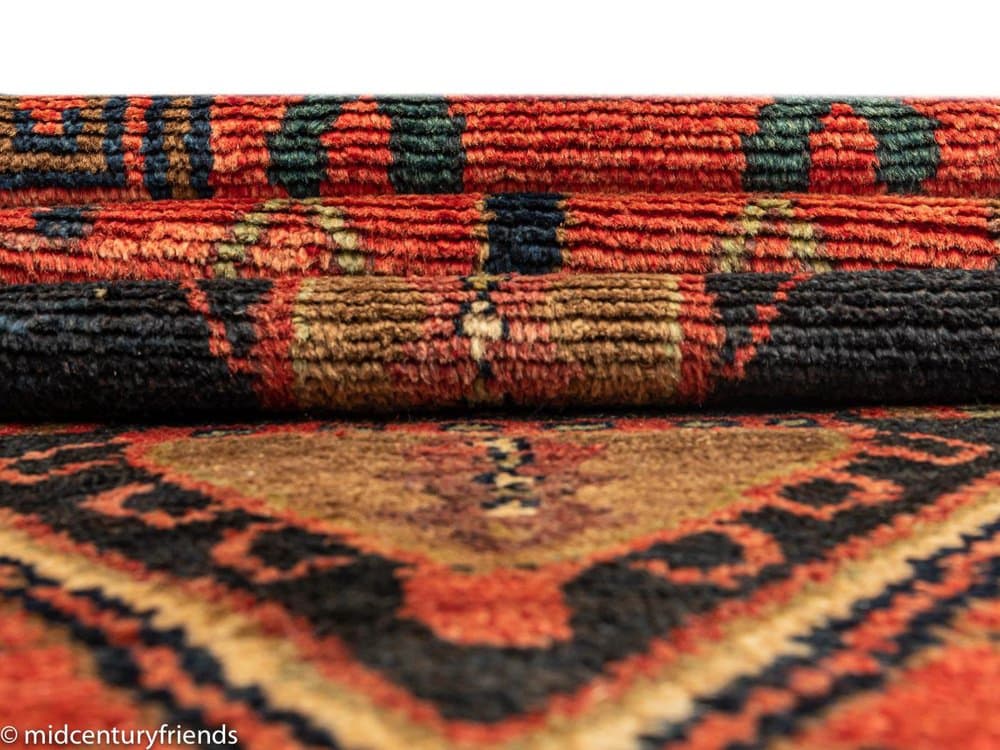 Dywan bliskowschodni 276x150 cm, czerwony czarny beżowy niebieski, wełna, lata 50. - 282329