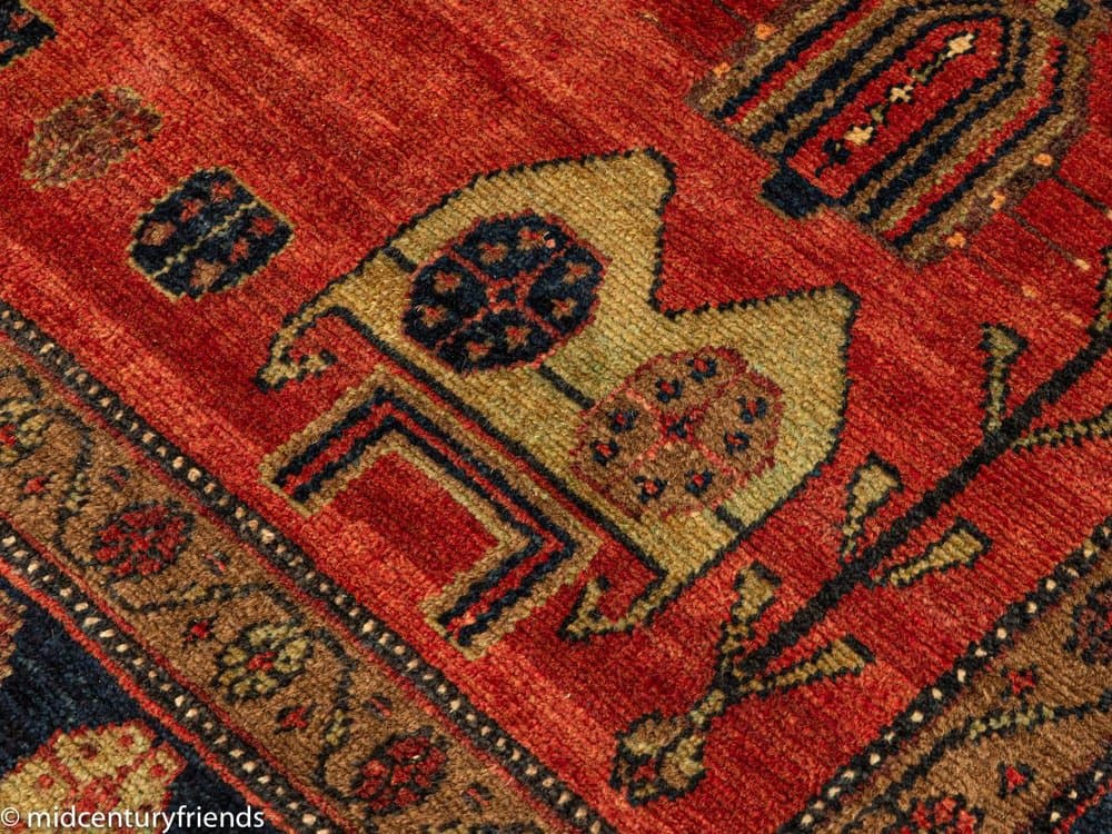 Dywan bliskowschodni 276x150 cm, czerwony czarny beżowy niebieski, wełna, lata 50. - 282330